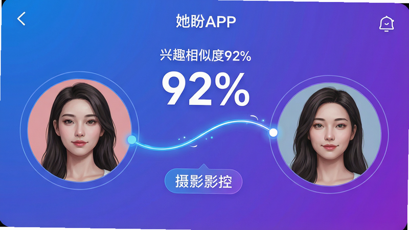 ���壺����APP��ƥ����棬����Ů��ͷ��֮�����һ�������ߣ���Χ�С���Ȥ���ƶ�92%���ȱ�ǩ�����֣�ͷ��Բ�ξ��У����߶�̬Ч�������þ�̬��ʾ��������Ϊ����ɫ���Ű棺ƥ��Ȱٷֱ��ô������ͻ����ʾ������ִ��Ƽ��У�����ɫϵ��ϸ�ڣ���ǩ���������д��ˡ�������Ӱ�ء������֡����ʣ�ϸ�壬�ɾ���