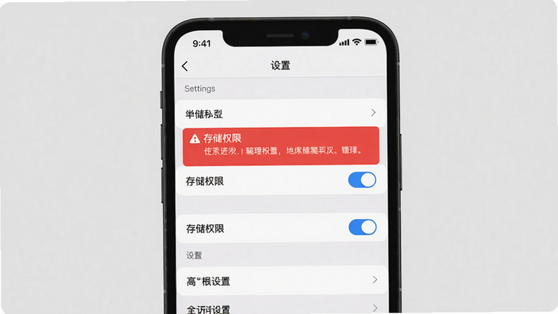 ���壺һ���ֻ�չʾ����APP�ġ����á�ҳ�棬�������洢Ȩ�ޡ�ѡ����֣��ֻ����У�����Ϊǳ�ҡ��Ű棺�����б���������ɫ�����ͻ�������ʵ�ý�ѧ���ϸ�ڣ�Ȩ�޿���Ϊ��ɫ�����ʣ��ɾ����޶���Ԫ�ء�