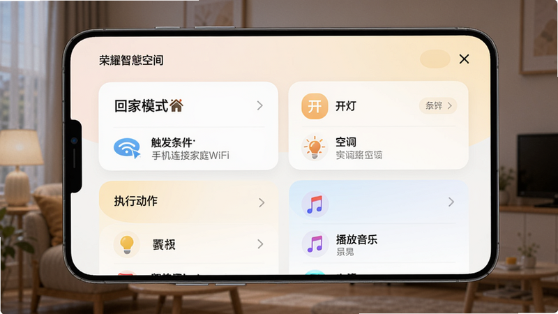荣耀智慧空间智能场景联动页面,用户自定义
