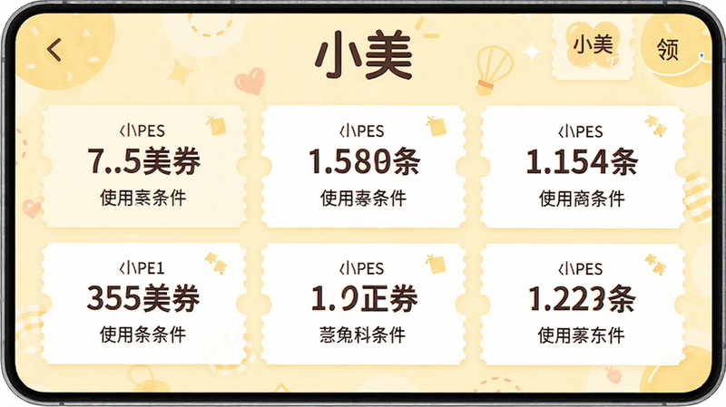 С��APP�Ż�ȯ��ȡҳ�棬չʾ����Ż�ȯ��Ƭ��ÿ����Ƭ��������ʹ�������������е���ɫװ�Σ��������룬�����ã����ʸ��壬�ɾ��޶���Ԫ�أ�ͼƬ�ϡ�С��������������