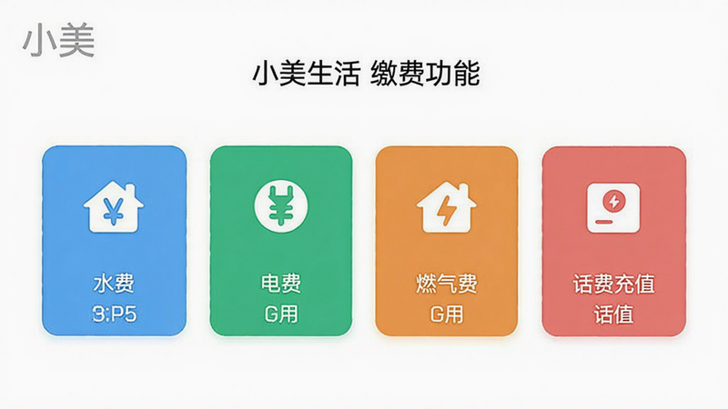С��APP����ɷѹ���ҳ�棬��ʾˮ�ѡ���ѡ�ȼ���ѡ����ѳ�ֵ��ѡ�ÿ��ѡ���ͼ�꣬������ɫ����������������Լ�����ʸɾ����޶���Ԫ�أ����Ͻ��С�С����ˮӡ��