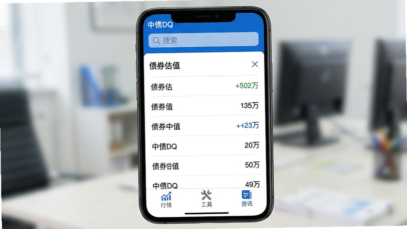 ��ծDQӦ�������棬�ֻ���Ļ��ʾ�����������������м�չʾ��ծȯ��ֵ���б����ײ����������������顱�������ߡ�������Ѷ���ȣ�����Լ���񣬰�ɫ������ɫ��ɫ����������ʾ����ծDQ���������߻��ʣ��ɾ��޶���Ԫ��
