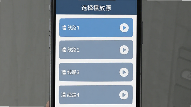 星云播多源播放界面截图,主体为一手机屏幕,显示多个视频源列表(如“线路1”“线路2”),布局竖向排列,每个源名称旁有播放按钮,排版清晰。风格扁平化,细节包括源名称旁有小图标,画质干净,无多余元素,顶部标注
