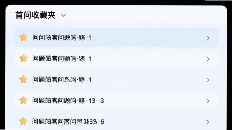 首问收藏夹界面,展示已收藏的问题列表,每个条目带星标图标,列表布局,背景淡蓝色,风格简约,画质清晰。