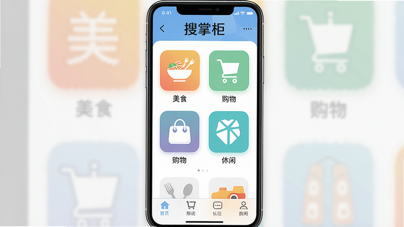 һ�����ƹ�APP�������ͼ�������С����ƹ��������м�չʾ����ͼ������ʳ��������У��ײ�������������ִ���࣬ɫ�����������ʸ��壬�ɾ��޶���Ԫ�ء�
