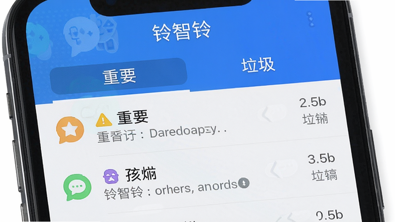 展示铃智铃短信管理界面,主体为手机屏幕显示短信分类列表,布局分为