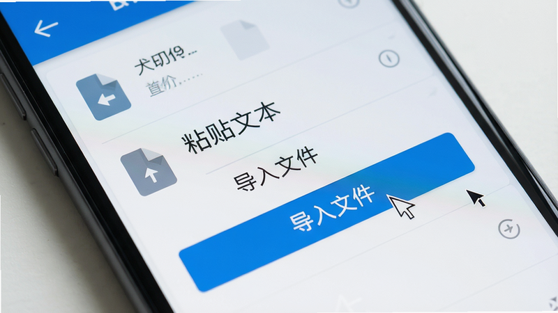 手机屏幕显示文本导入界面,有