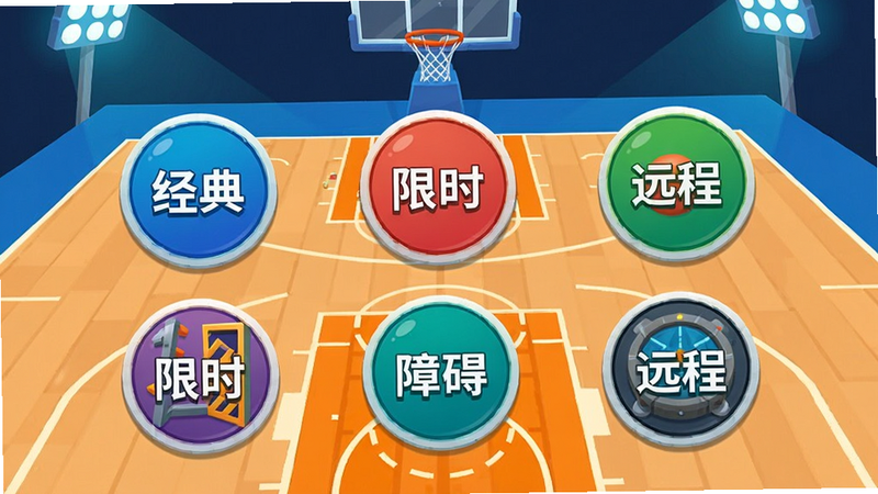 游戏模式选择界面,多个圆形图标排列,每个图标对应不同模式名称如
