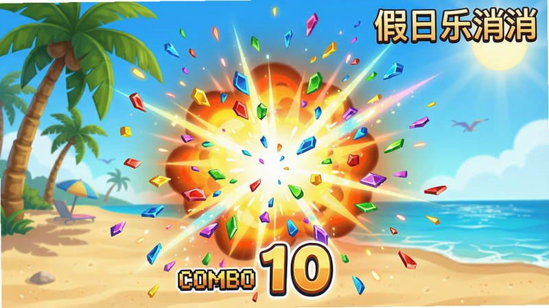 ����������������Ч����Ļ�����ը����ɫ��Ƭ�ɽ�����Ч��Ŀ���·�COMBO����ʾ10���������������պ�̲��Ҭ������ɳ̲������ϸ�壬�ɾ��޶���Ԫ�أ����֡������������������Ͻǡ�