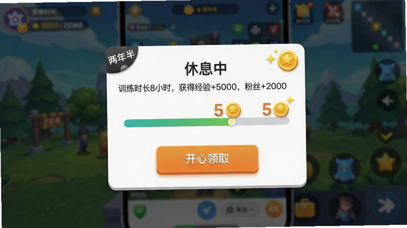 ���壺�ֻ���Ļ��ͼ����ʾ�������浯��������Ϊ����Ϣ�С����·��С�ѵ��ʱ��8Сʱ����þ���+5000����˿+2000�������ݣ����֣��������У�����Ϊģ������Ϸ�������Ű棺������ʹ�ý����������ֶ�������ť��������ȡ��Ϊ��ɫ��������񣺱�ƽ��UI������΢������Ӱ��ϸ�ڣ����������С�����롱СLogo�����ͼ���������⣻���ʣ�4K�����ȣ�����㣬����ɾ����ࡣ