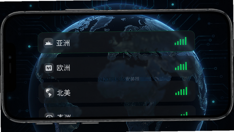 手机界面显示二战1942国际服安装器网络加速页面,列表中有