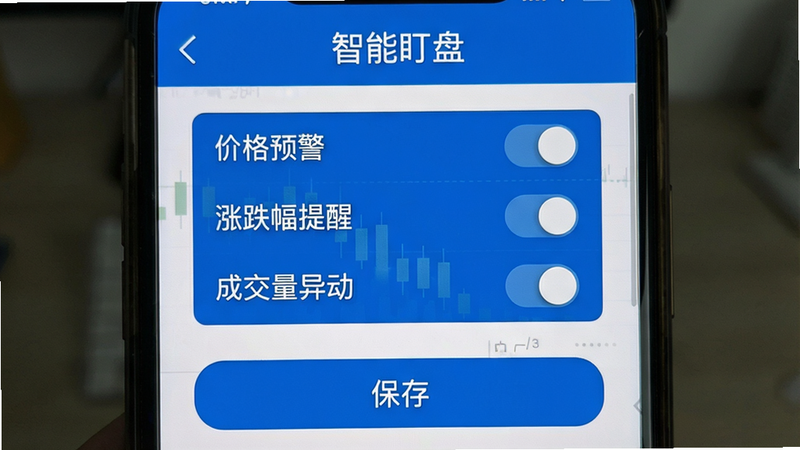 一张手机截图,显示金融街证券的智能盯盘设置页面,顶部标题