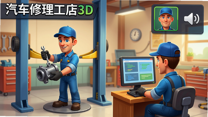 ����ͼƬ��չʾ��������������3D�������������棬������������ɫһ���ڳ����﹤����һ���ھ������²��������һ�����Ա߼����ԣ���Ļ���Ͻ���ʾ����ͷ�������ͼ�ꡣ������ܰ����Χ�Ѻá����ʸ��壬�޶���Ԫ�ء�