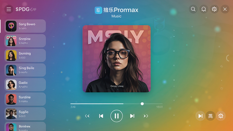 ��������Promax��������չʾ�����ֲ��������棬����Ϊ����ɫ��������ʾר�����棬�·��в��ſ��ư�ť�����Ϊ�赥�б����������ִ������廭�ʣ��ɾ����޶���Ԫ��