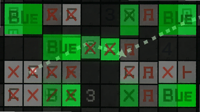 Minesweeper Plus 智能提示功能演示,一个未完成扫雷网格中,部分格子被绿色高亮标注为安全区域,部分格子有红色标记,清晰直观,风格简洁,画质干净,背景深色