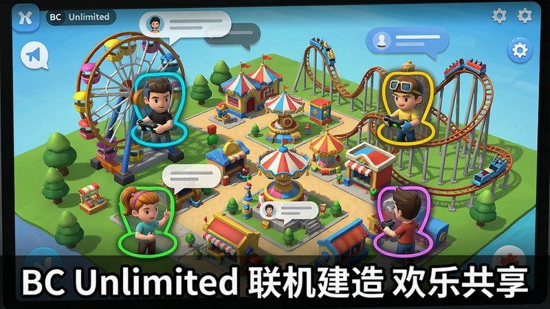 ���壺BC Unlimited�������棬��Ļ����ʾ�ĸ����ͷ�����ڹ�ͬ����һ����������԰����Ħ���֡���ɽ���ȡ����֣������ӽǣ�ÿ����ҿ��ƵĽ�ɫ�Բ�ͬ��ɫ����������ʾ����Ļ�Ϸ����������ݡ��Ű棺ɫ�ʷḻ������ϸ��������UI��࣬�����ã����ʸ��壬�޶���Ԫ�أ�ͼƬ����ʾ���֡�BC Unlimited �������� ���ֹ�������
