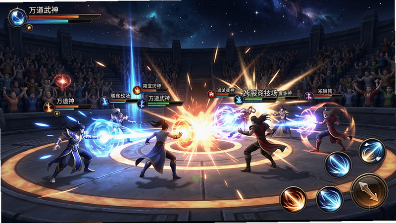 ���������������ս�����棬�����ɫ��Բ�ξ���̨���ͷż��ܣ���Ч���䣬ͷ����Ѫ�������֣������Ǿ޴�Ĺ���ϯ���ǿգ����涯��ʮ�㣬ɫ�ʶԱ�ǿ�ң����½��м��ܰ�ť�������������У����ʸ��壬�ɾ��޶���Ԫ��