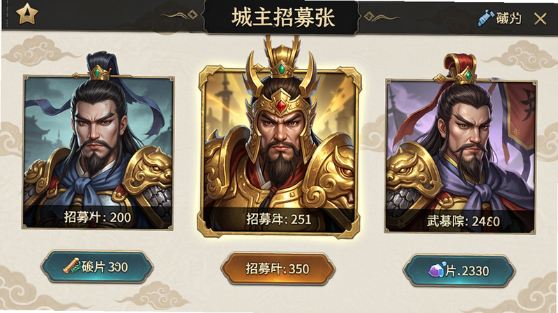 ���壺��Ϸ����������š��佫��ļ�����ͼ��չʾ��λ��ͬ�����佫���棬�м��Ǹ�Ʒ�ʽ�ɫ�佫�����֣����������佫ͷ���·�����ļ��ť����Ƭ�������Ű棺����ռ����ϴ����������˵����ࡣ��񣺹��繤�ʣ����澫ϸ�����������ư��ơ����ʣ������������ɾ��޶���Ԫ�ء�
