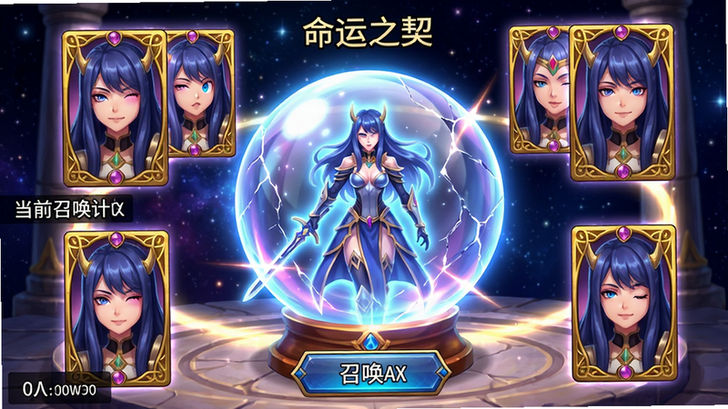 ���壺EternixӢ���ٻ����棬�м���һ������ľ޴�ˮ������Χ���������ſ���״Ӣ��ͷ��ˮ���������ֳ�һλ�ֽ���Ů��Ӣ����Ӱ�����֣�ˮ������У����ƾ��ȷֲ���������Χ�γɹ⻷������Ϊ�ǿ��µļ�̳���Ű棺ˮ�����Ϸ��С�����֮�������֣��·����ٻ���ť�������ʾ��ǰ�ٻ���������񣺶���Ԫ���Ʒ��ɫ�����ޣ���ЧѤ����ϸ�ڣ�ˮ������������ƹ�Ч�����Ʊ߿��н�ɫװ�Σ�Ӣ��ͷ���ж�̬գ�ۡ����ʣ��߱��ͣ��ɾ���