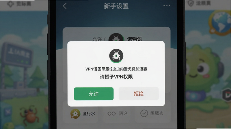 ŵ������ʷ�(���������Ѽ�����) �������ý��棬�ֻ���Ļ��ʾVPN��Ȩ����������ģ����UI��࣬�С��������͡��ܾ�����ť����ʾ���֡�������VPNȨ�ޡ�����������