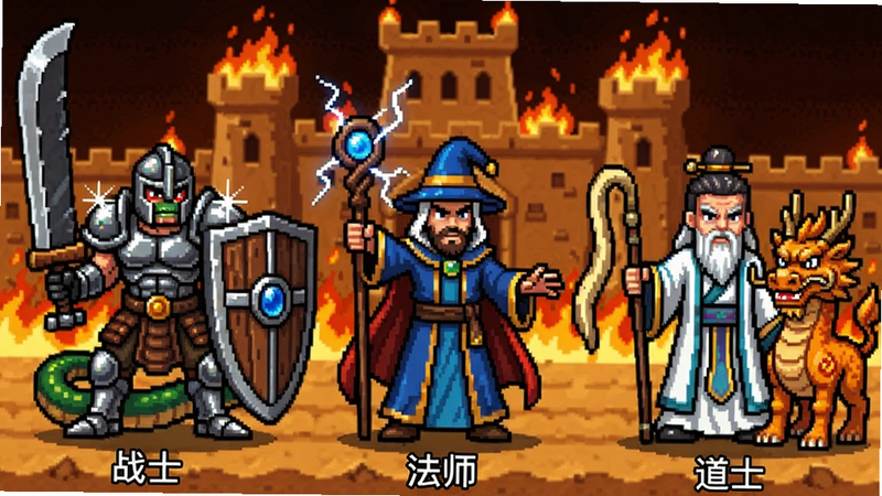���壺���ߴ��棨���ְ棩����ְҵ��ɫ����վ����սʿ�ֳ־޶ܴ󵶾��󣬷�ʦ����ʩ�����У���ʿ���������޾��ҡ����֣��������У���ɫ�߶�һ�£�����Ϊȼ�յ�ɳ�ͳ�ǽ���Ű棺ÿ����ɫ�·���ְҵ���ơ�սʿ������ʦ������ʿ��С�֡���񣺸������ط����ִ���Ӱ����ɫϸ��������ϸ�ڣ�սʿ���׷��⡢��ʦ�������׵绷�ơ���ʿ���������롣���ʣ����壬�޶���Ԫ�ء�