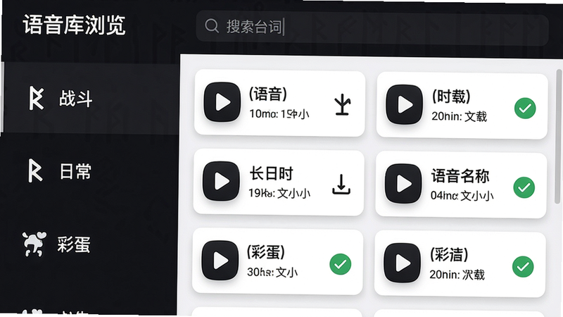 ���壺���������ҳ�棬�������б���ս�����ճ����ʵ������Ҳ���ʾ������Ŀ��Ƭ�����֣��б�Ϊ��ɫ������ɫ���֣���Ƭ���в��Ű�ť������״̬���Ű棺ÿ����Ƭ��ʾ�������ơ�ʱ�����ļ���С�������ص�����ɫ�Թ���ǣ���񣺸ɾ�������б�ʽUI��ͼ����ñ�ŷ���ķ��ϸ�ڣ��������������С�����̨�ʡ�������ʾ�����ʣ�����2K���޶���װ�Σ�ǿ����Ϣ�׶��ԡ�
