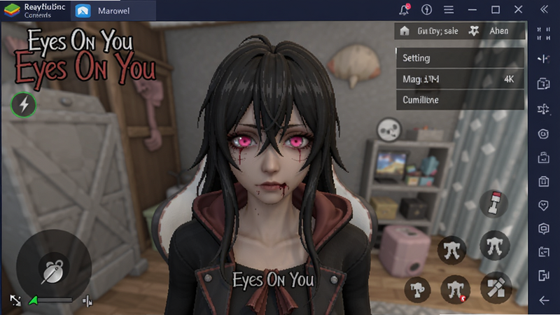 注视着你病娇模拟器PC电脑版(Eyes On You)在雷电模拟器上运行截图,显示游戏画面流畅,设置界面,模拟器菜单栏,高清截图,干净无多余元素