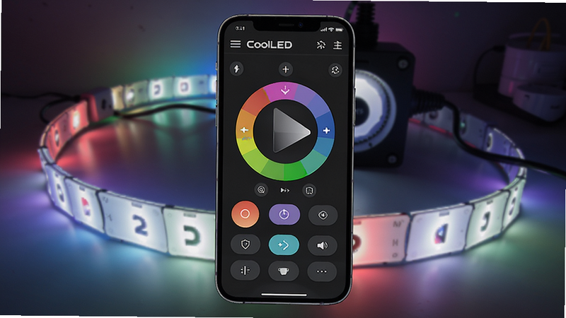 CoolLED���������棬�ֻ���Ļ����ʾ��ʵƹ������壬������RGB�ƴ�Ч�����Ƽ��У��ɾ����壬����Ϊ�����ֻ������־��У��Ű��࣬����ִ���ϸ�ڰ���ɫ�ֺ�ģʽ��ť�����ʸ����޶���Ԫ��