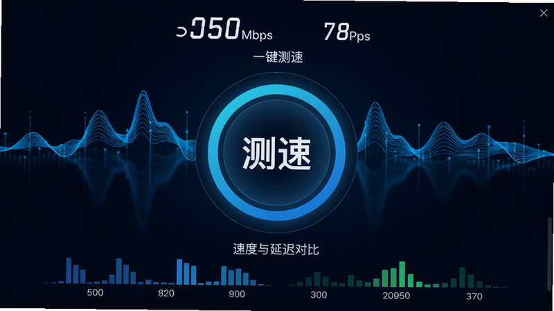 ���ٹܼҼ��ٰ���ٽ��棬����Ϊһ���Ŵ��Բ�ο�ʼ���ٰ�ť����ť�����С����١�����������Ϊ��̬��ɫ����ͼ���Ϸ���ʾʵʱ�ٶ���ֵ��Mbps���͵�λ���·����ٶ����ӳٶԱȵ���״ͼ��������Ƽ���ʮ�㣬�Ű�ɾ����߻��ʣ��޶���Ԫ�أ����֡�һ�����١�