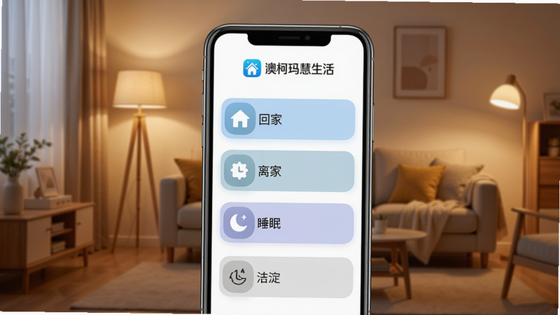�ֻ�APP��չʾ�Ŀ����������б����棬�����ؼҡ���ҡ�˯�ߵ�ѡ�����Ϊ��ܰ��ͥ�������ƹ���ͣ��ֻ���Ļ�����С��Ŀ�������logo��ͼ���࣬����ִ�
