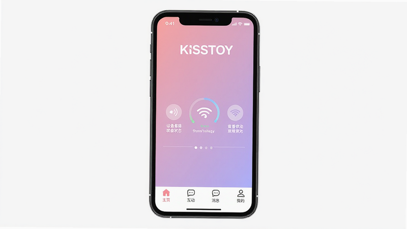 KISSTOY Ӧ��������Ԥ��ͼ���ֻ���Ļ��ʾAPP��ҳ��������Ʒ��logo���в����豸����״̬���ײ�������������ҳ����������Ϣ���ҵģ�������͵ķ���ɫ���䣬����ƽ����ϸ�����������ʸ��壬�ɾ��޶���Ԫ��