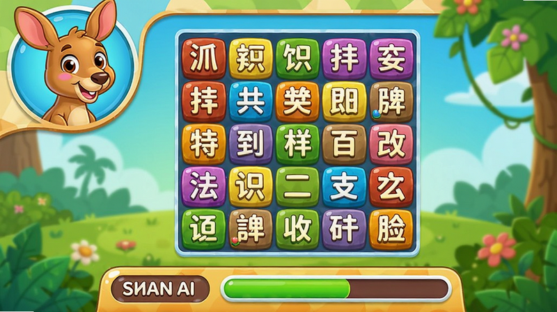����AIʶ����Ϸ���棬���������ֹؿ�����ɫ���ַ������У���ͨ���������Ͻǣ��ײ��е÷ֺͽ�����������ͯȤ���ɫ�����ޣ�����ϸ�塣