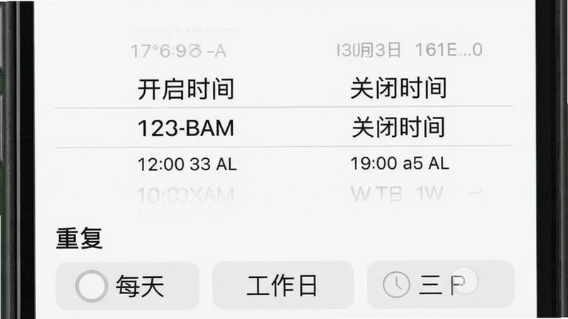 一张手机界面截图,显示定时设置页面,有