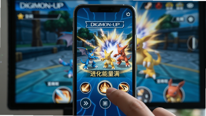 ���壺�ֻ���Ļ��ʾDIGIMON_UPս�����棬�����ָ���ڵ�����ܰ�ť�����뱦���ͷŴ��У���Ļ���С���������������ʾ�����֣��ֻ����У�������ģ������Ϸ���棬��ָ��д���Ű棺������ʾ���ֻ�ռ��������֮���������ʵ��������ϷUI��ϣ���Ȼ�⡣���ʣ�����������㡣�ɾ��޶���Ԫ�ء�