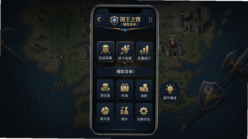 画面中央显示一款智能手机,屏幕内运行着