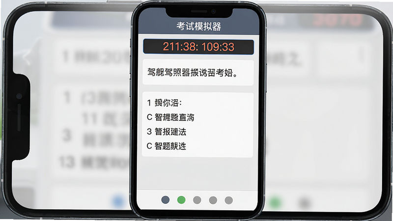 ��ʾ�ֻ���Ļ�ϵ�ģ�⿼�Խ��棬�����е���ʱ�����м�Ϊ��Ŀ��ѡ��ײ��д��⿨СԲ�㣬������������ʵ���տ���ϵͳ������Ϊǳ��ɫ�������������޶���Ԫ�أ��������ơ�����ģ������λ�ڶ�����