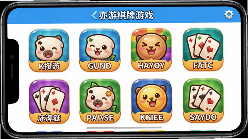 ����������Ϸ������棬�ֻ���Ļչʾ������Ϸͼ�꣬ÿ��ͼ��������Ʊ�ǩ������Ϊ�������У����ͨ�ɰ���ɫ�����ޣ�����ϸ�壬�ɾ��޶���Ԫ��