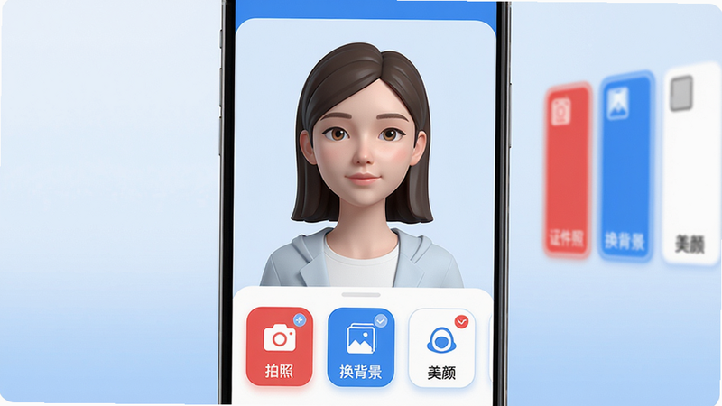 ���壺����֤��������app���������ͼ����ʾһ����������վ�ڴ�ɫ����ǰ���Ա��С����ա����������������ա��ȹ��ܰ�ť�����֣����й�ͼ���ֻ���Ļ������ʾ���Ϸ�������Ԥ�������·��ǹ���ͼ����š��Ű棺����ƽ����ƣ�ͼ��������ֱ�ǩ��֤���ա�������������죬ɫ���԰�ɫ����ɫΪ����UIԲ�ǿ�Ƭ����ϸ�ڣ������沿����΢ĥƤЧ��������Ϊ��ɫ����ɫ����ɫ���ֿ�ѡ����ʣ�1080p���壬�ɾ��޶���Ԫ�ء�