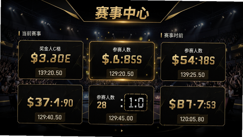 ����羺�ͽ�����ҳ�棬��ʾ��ǰ�����б���ÿ�����¿�Ƭ�����������������������ʱ�������С��������ġ����⣬����Ϊ��ɫ��������񣬽�ɫ���ɫ���䣬ͻ������Ԫ�أ�����������