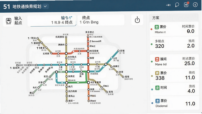 51����ͨ���˹滮���棬��ʾ���������յ��Ľ��ҳ�棬�м�����·ͼ����ע����վ���Ҳ��з����б�������ʱ���Ʊ�ۣ���ƽ����ƣ�ɫ�����������沼������