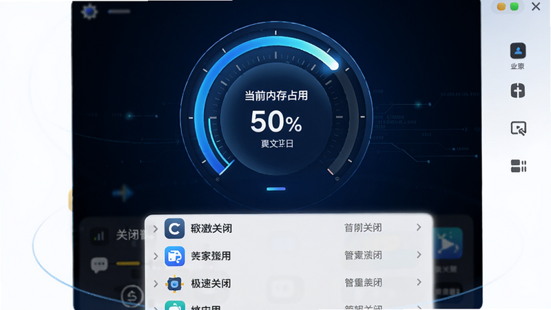 ���壺���������ܼ��������ڴ���ٽ��棬���֣�Բ���Ǳ�����ʾ��ǰ�ڴ�ռ�ðٷֱȣ��·��г��ɹرյ�Ӧ���б����Ű棺�Ǳ��̾��У��б����£���񣺿Ƽ�����ϸ�ڣ��Ǳ����ж�̬���⣬���ʣ����壬�޶���Ԫ��