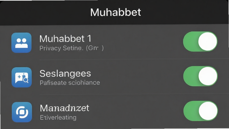 主体:Muhabbet隐私设置页面,布局:列表形式展示各项权限开关,排版:整齐列表,风格:iOS风格,细节:每个开关旁有图标说明,画质:高清,干净,无多余元素,图片中显示“Muhabbet”应用名