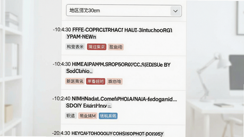 主体:资讯列表页展示多条新闻标题,顶部有地区筛选;布局:列表垂直;排版:文字为主;风格:新闻资讯类;细节:每条带时间戳和标签;画质:高清、无多余元素
