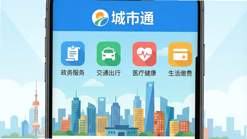 һ�������ֻ���Ļ��ͼ����ʾ����ͨAPP�����棬�����С�����ͨ��Logo���·������š�������񡱡���ͨ���С���ҽ�ƽ�����������ɷѡ��Ȳ�ɫͼ�꣬����Ϊ��������ߣ���ƽ����Ʒ�񣬻���������ɫ���������޶���Ԫ�ء�
