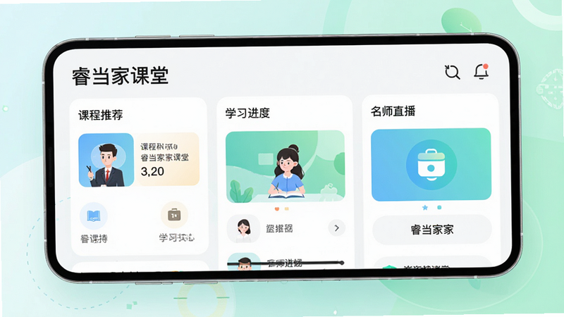 ��ҿ���APP�������չʾ�������γ��Ƽ���ѧϰ���ȡ���ʦֱ����ڵ�ģ�飬�ִ���Լ��Ʒ��ɫ�����£����沼�����������廭�ʣ��ɾ��޶���Ԫ�أ���������ʾ����ҿ��á�������alt=��ҿ���Ԥ��ͼ