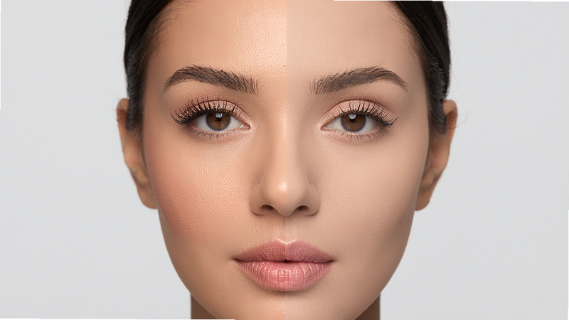 You Makeup AI��ױ������ʾ��չʾһ��Ů��������д�����������ױ�������δ��ױ���жԱȣ�ױ�ݾ�����Ȼ��ɫ�ʹ�����ͣ�ϸ�ڰ�����ë�����������ɼ������ʸ��壬�޶���Ԫ��