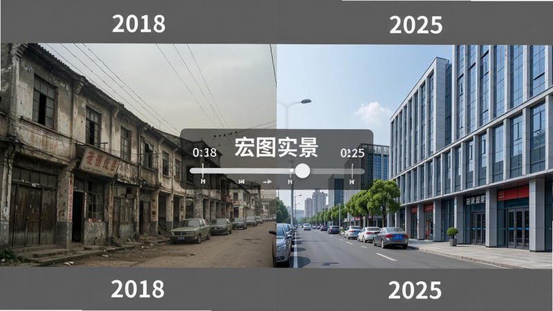 һ�ŶԱ�ͼ�����Ϊ2018����Ͼɽ־����Ҳ�Ϊ2025����½־���ͬһ�ӽǣ���ཨ���Ͼɣ��Ҳཨ��ո�£��м��С���ͼʵ����ʱ����ؼ�������Ϊ��ɫ���Ű����Ҳ��У�����ʵ���Ա����ԣ���������