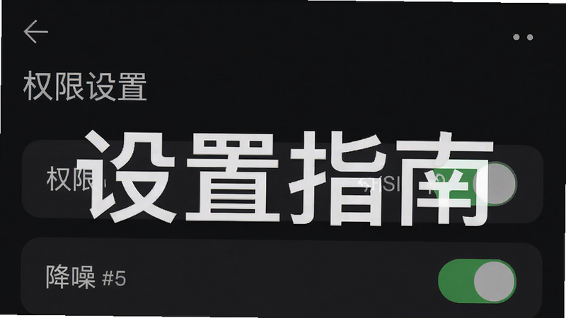 Oopz手机版设置界面截图,展示权限管理和降噪开关,背景为深色,文字说明“权限设置”,画质高清干净,图片上标注“设置指南”