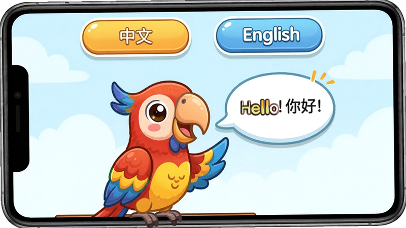 ����Ϊ'����������֪'�������������ý��棬��Ļ�Ϸ���'����'��'English'������ť���м���һֻ��ͨ������˵�����Ա߳�����������'Hello! ��ã�'�����־��У��Ű��࣬���ɰ���ϸ�ڰ�����ť����Ч�������ı��飬���������ɾ���