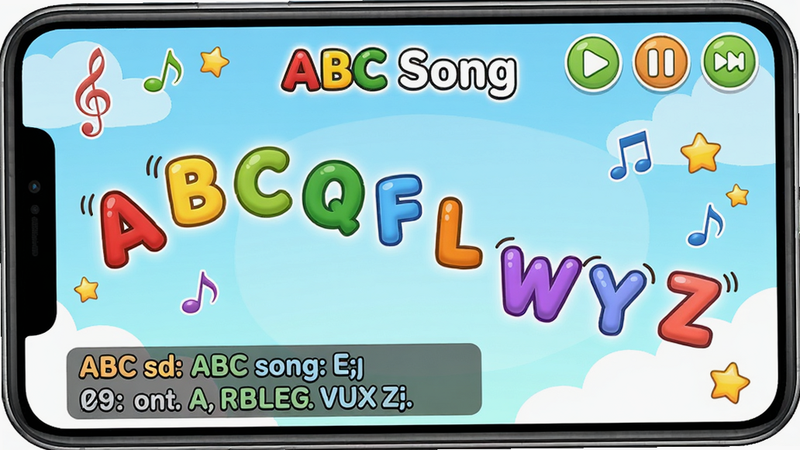 ����һ��ͼƬ������Ϊ���Ӣ�Ķ���Ķ��貥�Ž��棬����������ʾ��ABC Song���Ķ������棬��������ĸA��Z�������������½���ͬ�������Ļ������ʾ��ǰ�У����Ͻ��в��š���ͣ����һ�װ�ť�����ͨ������ϸ�ڰ�������������װ�Σ����ʸ���ɾ���